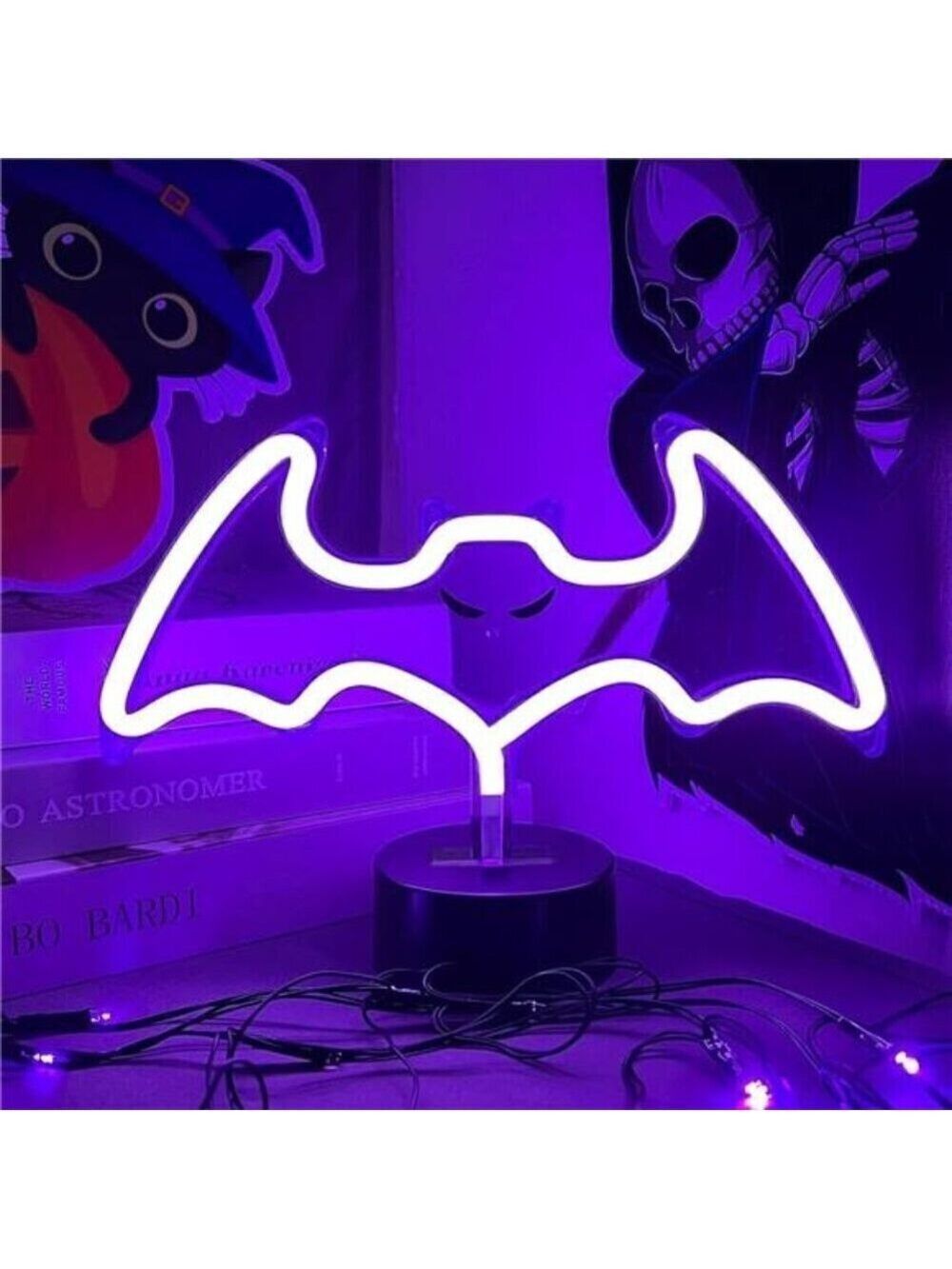 Purple Bat Neon Sign Base Halloween Decoration LED Bat Neon Light Signs Indoor